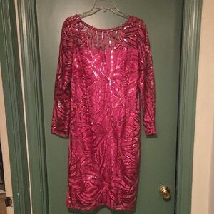 Tahari Fuchsia Sequin Long Sleeve Dress